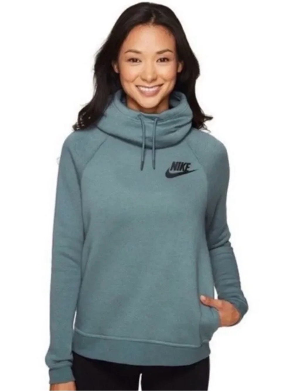 Nike Womens Olive Green Funnel Cowl Neck Fleece Pullover Hoodie Sweatshirt M⁠ - Picture 2 of 10